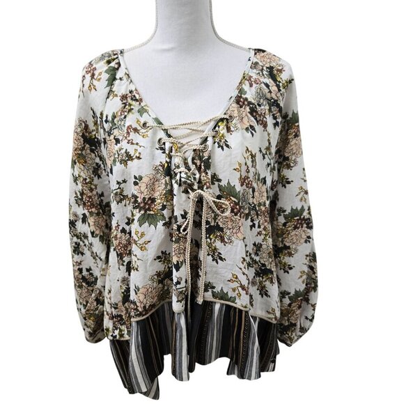 One Teaspoon Peasant Blouse Small Floral Lace up High Low Cottagecore fairy - Picture 2 of 15